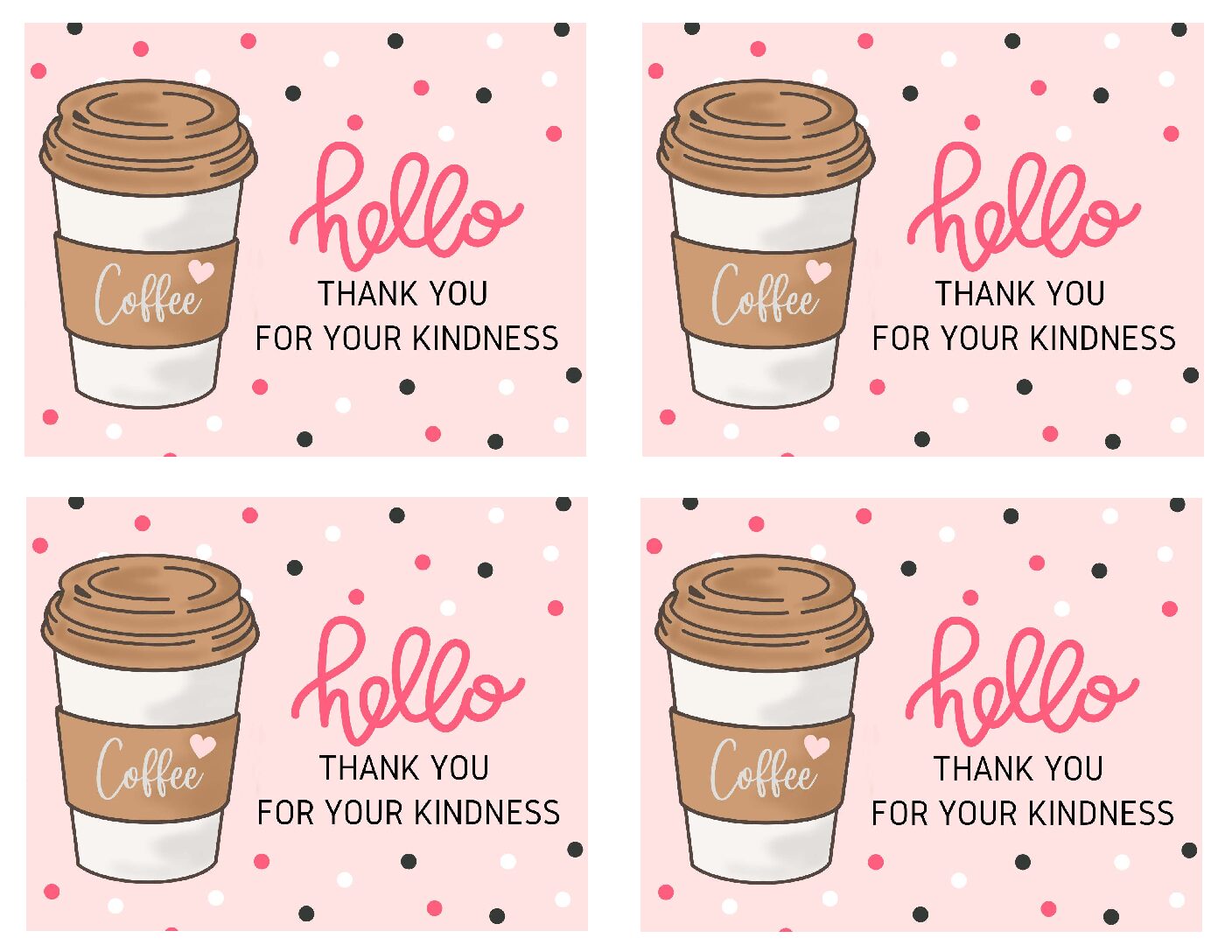 Postcard Thank You For Kindness (4 Printable cards)